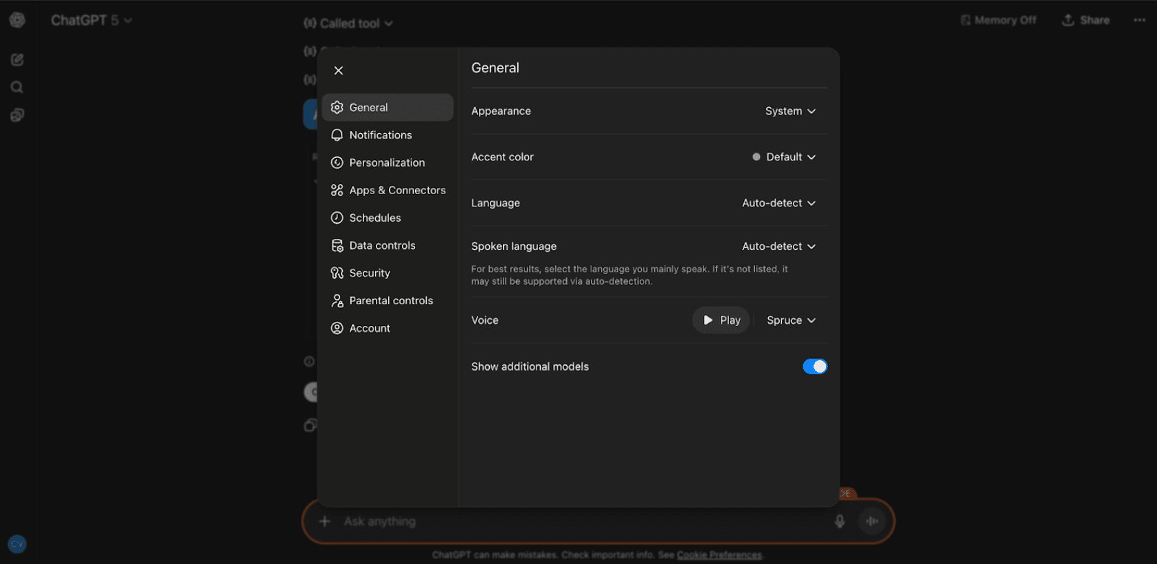 ChatGPT Profile Settings