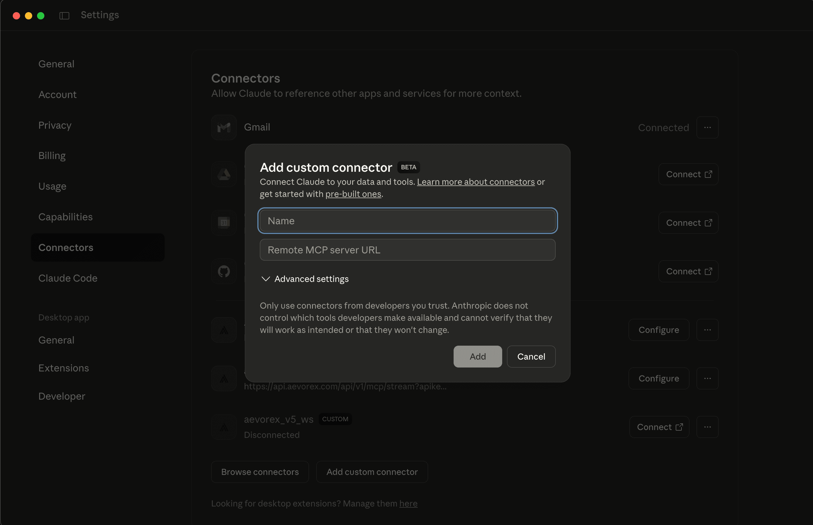 Add Custom Connector