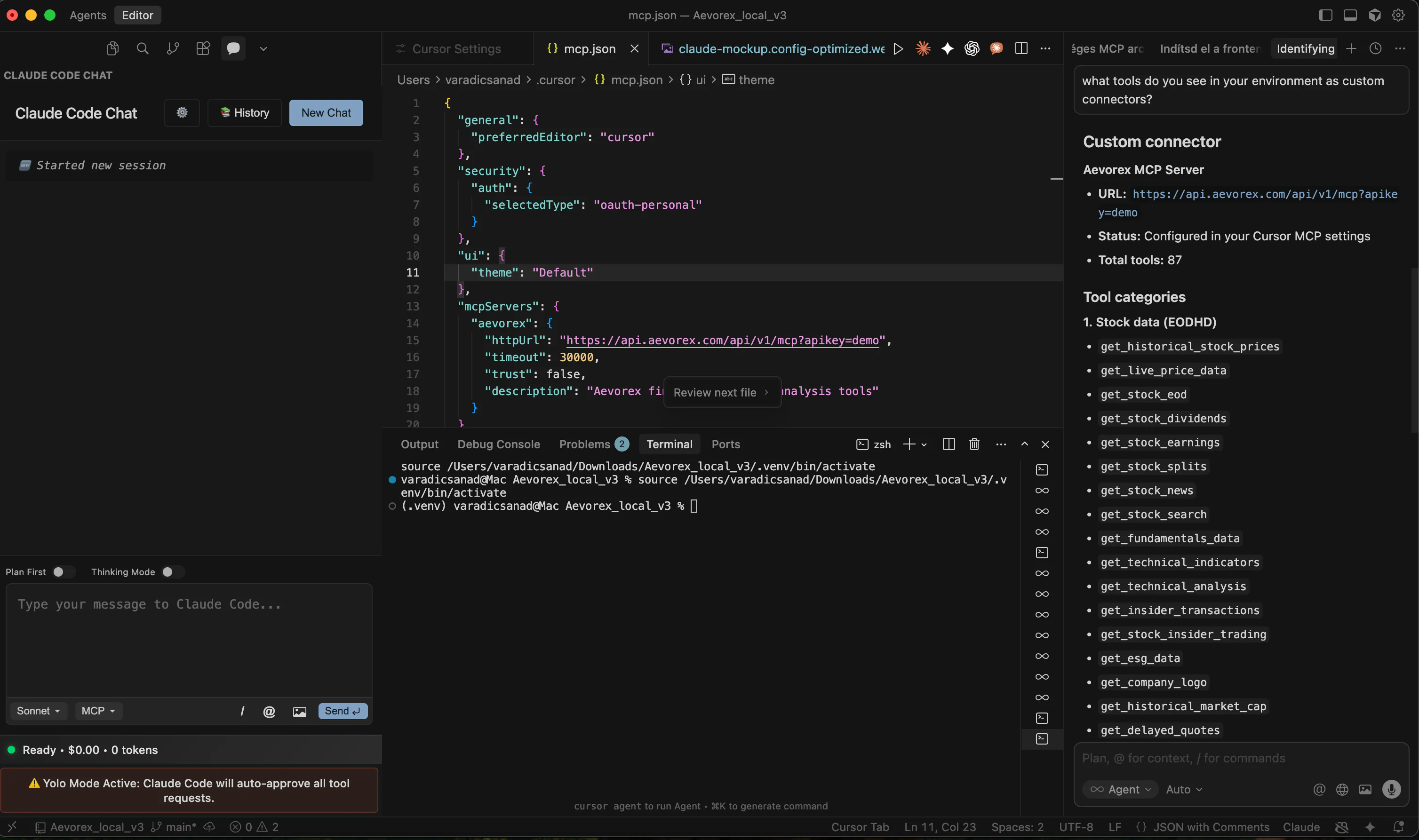 Cursor ready with financial tools